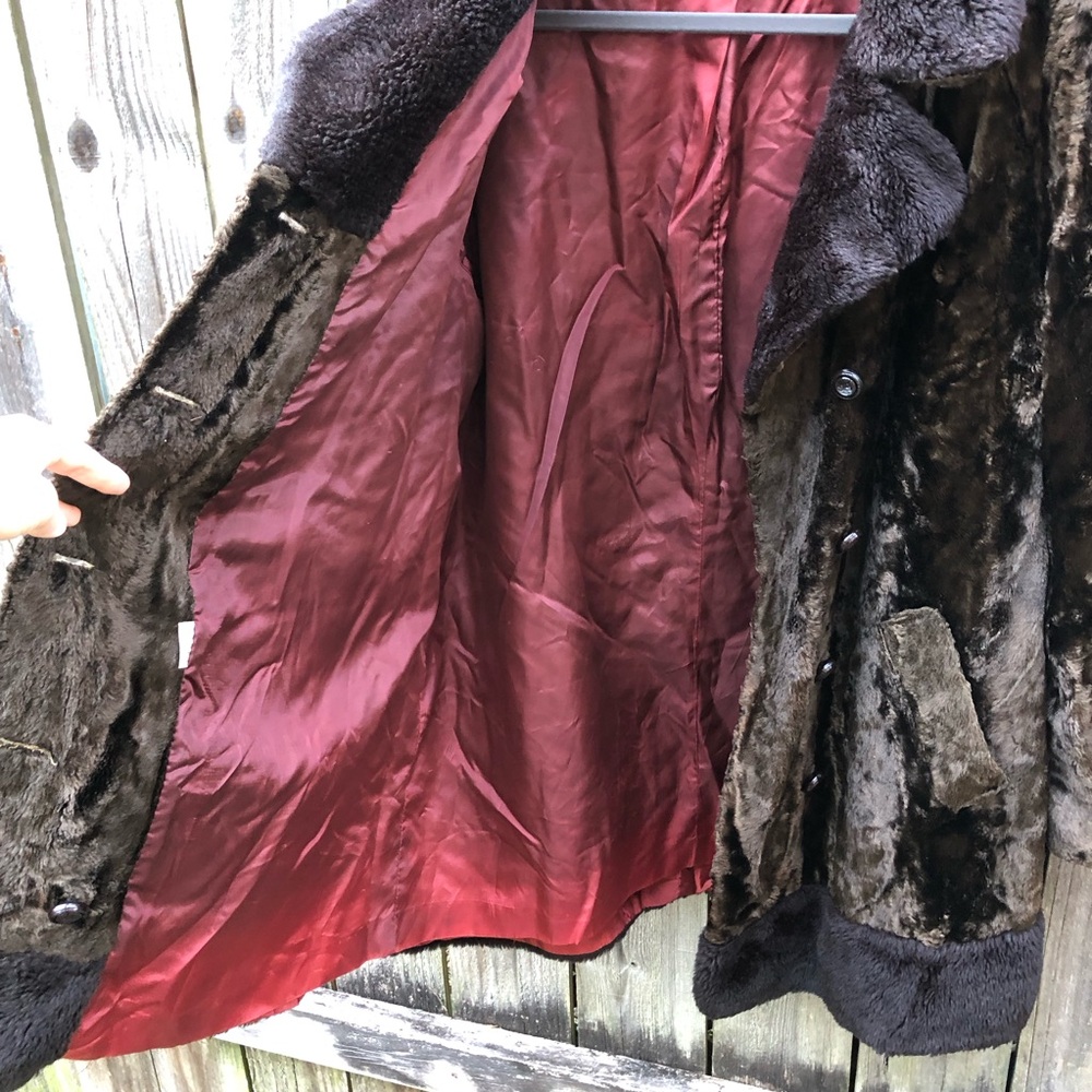 Vintage Fur Coat Double Breasted Mid Length Size XL Brown Black - Picture 13 of 16